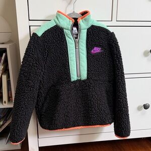 Nike Kids Black and Mint Sherpa Hoodie